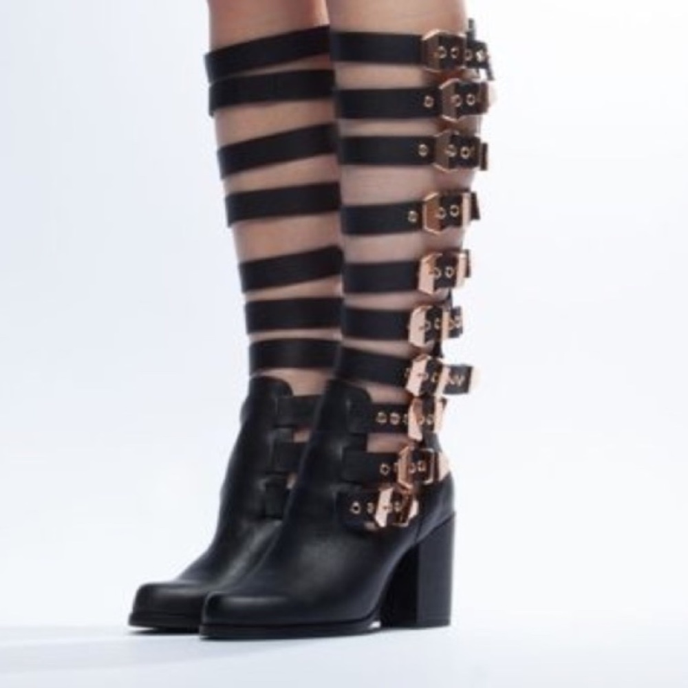 NEW  YES Goth  Retro Punk  leather block buckle knee high boots shoes  11